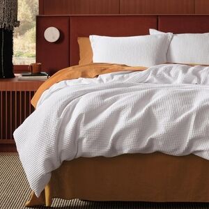 Bedsure Duvet Cover 3 Piece Set 100% Cotton Waffle Weave Bright White Cal King
